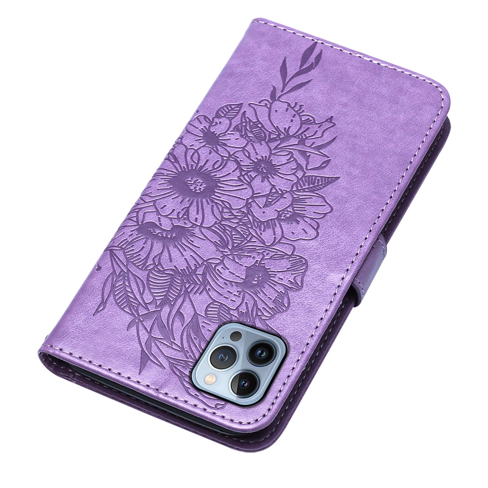 YB Imprinting Series-4 For iPhone 15 Pro Max Phone Leather Case Stand Wallet Butterfly Flower Imprinted Cover with Hand Strap - Light Purple YB Imprinting Series-4 For iPhone 15 Pro Max Phone Leather Case Stand Wallet Butterfly Flower Imprinted Cover with Hand Strap - Light Purple